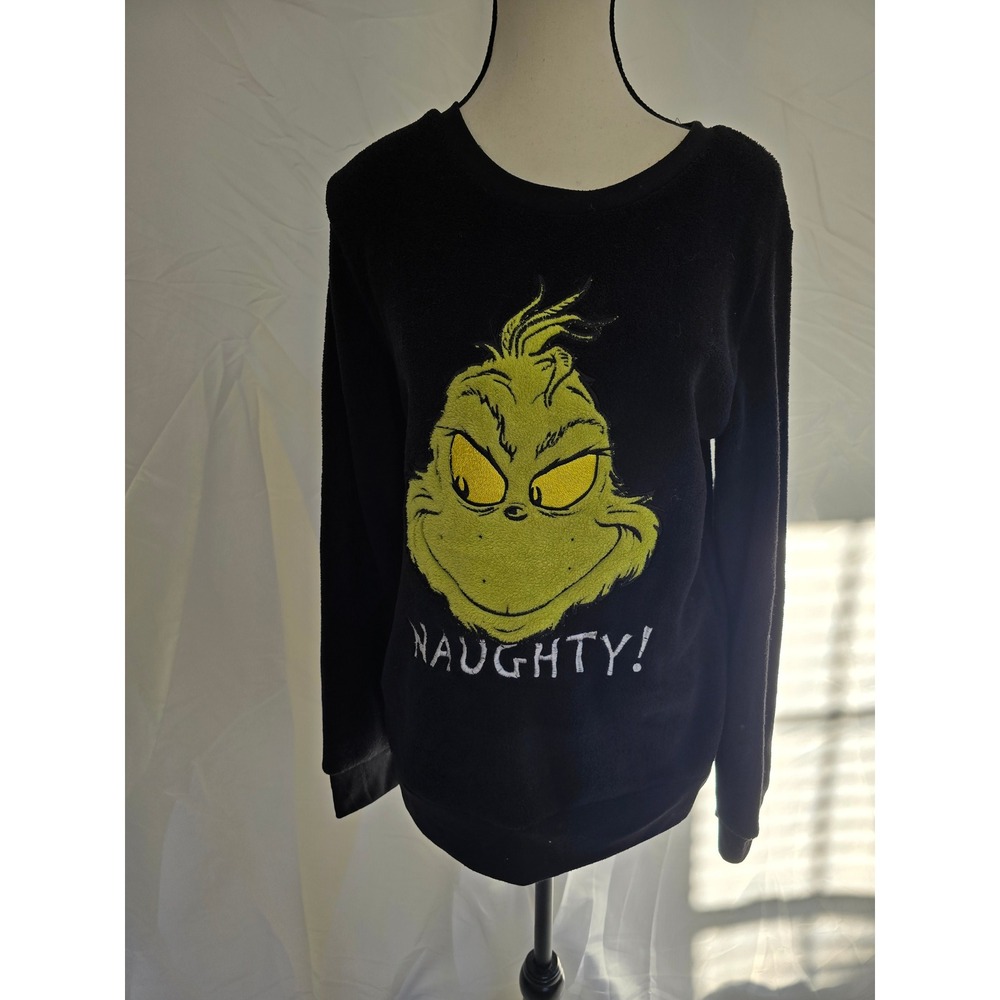 Womens Grinch Naughty Holiday Fleece‎ Sweatshirt M